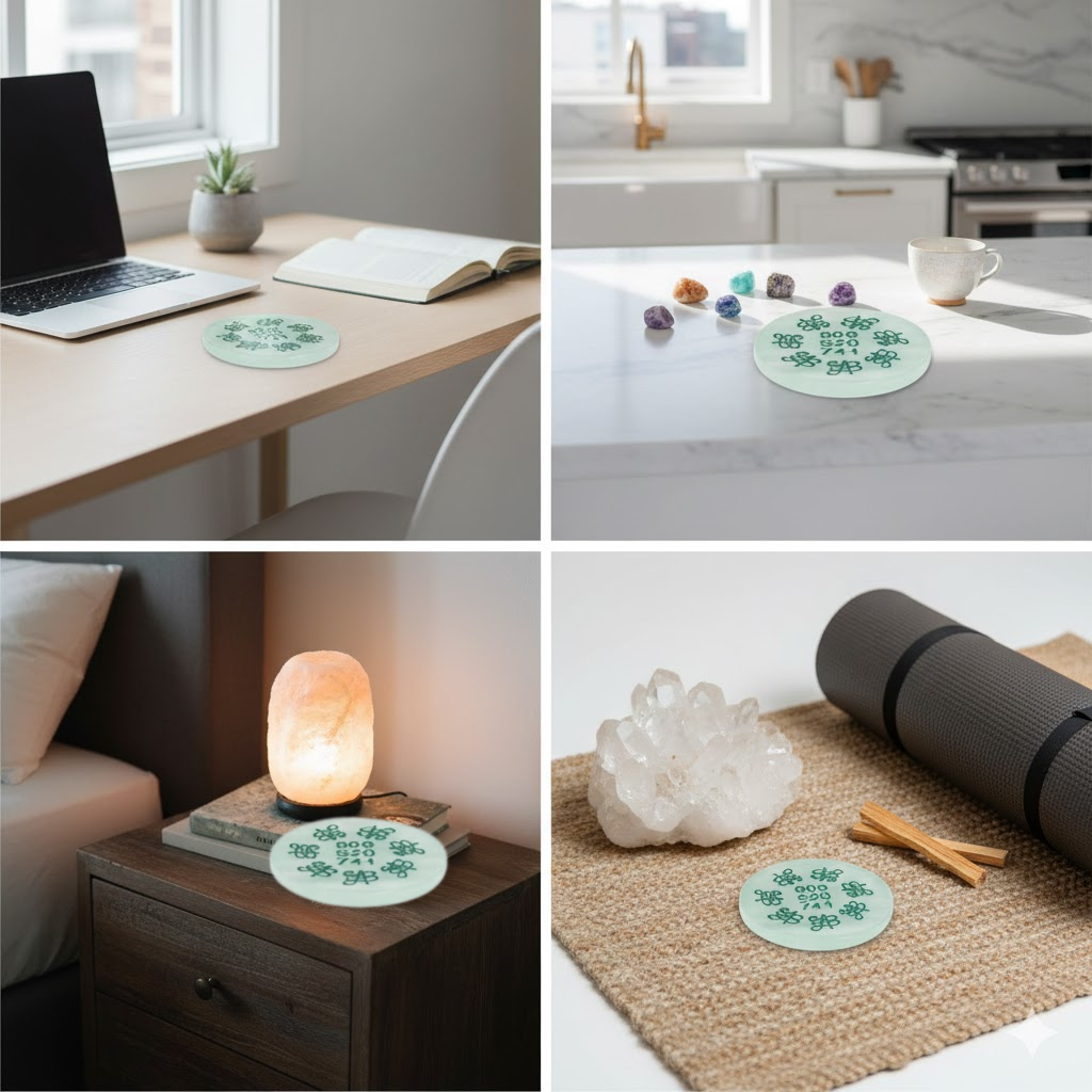 Round Green Selenite Healing Energy Plate