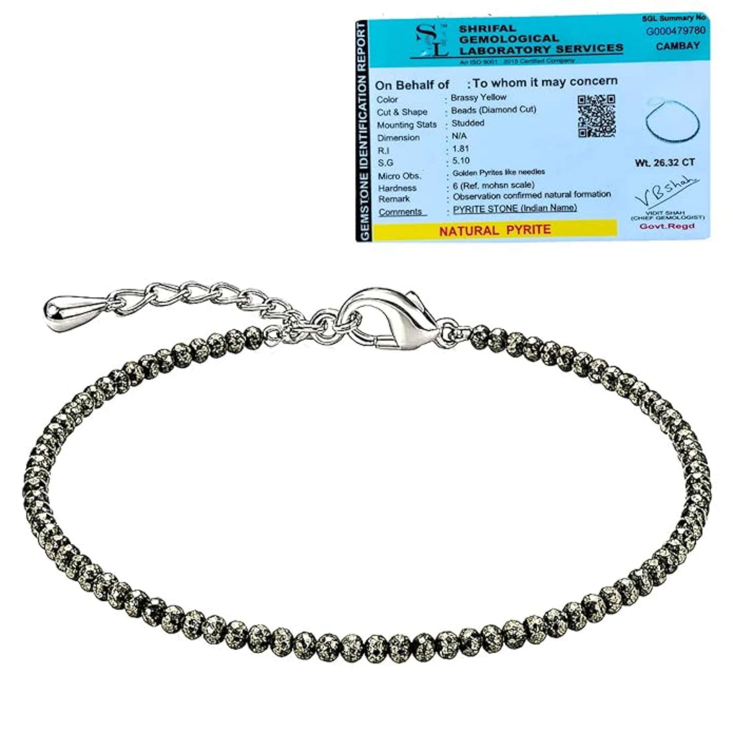 Raw Pyrite Anklet with Certificate
