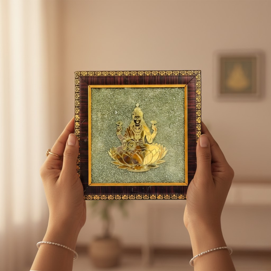 Lakshmi Ji on Raw Pyrite Energy Frame - 100% Original