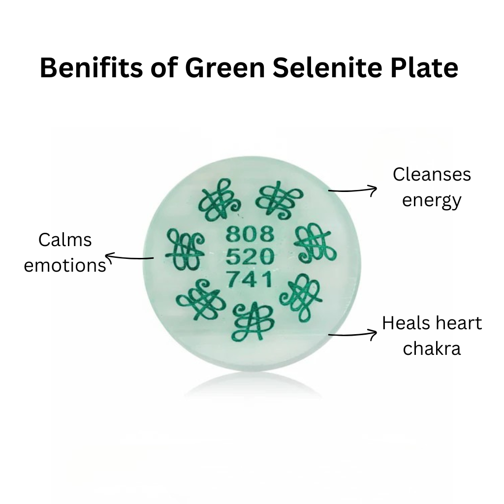 Round Green Selenite Healing Energy Plate
