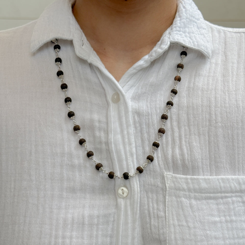 Karungali Malai Silver Cap Necklace (Certified)