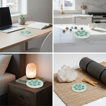 Round Green Selenite Healing Energy Plate