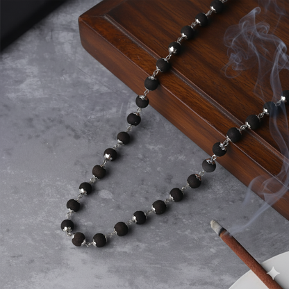 Karungali Malai Silver Cap Necklace (Certified)