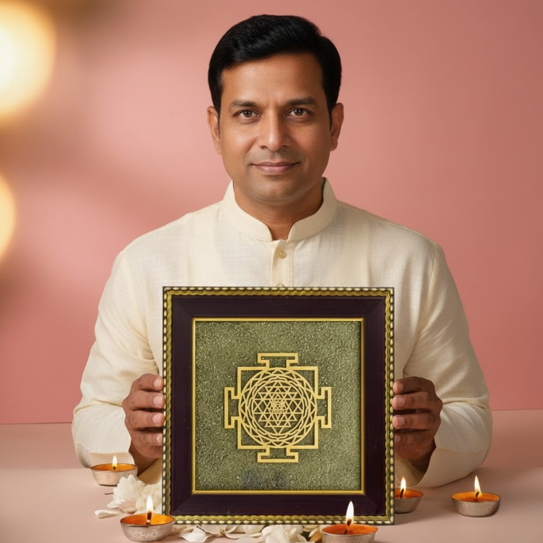 Shree Yantra Raw Pyrite Manifestation Frame - 100% Original