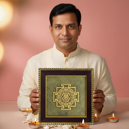 Shree Yantra Raw Pyrite Manifestation Frame - 100% Original